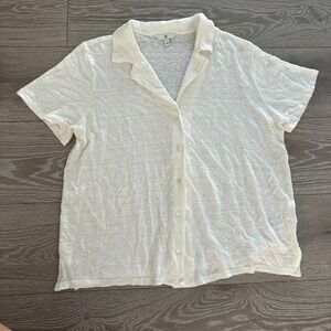 BR Womens Iced Vanilla Ivory Short Sleeve Summer Comfort 100% Linen Shirt Size L